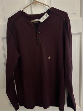 Express Men’s Long-Sleeve Henley Shirt - Burgundy